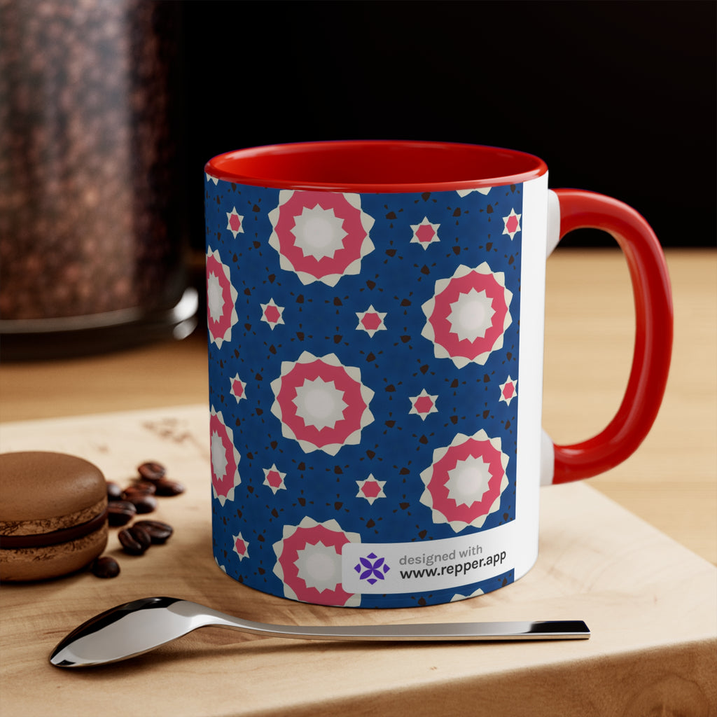 Accent Mug — Pink & Navy Floral Geometric Pattern