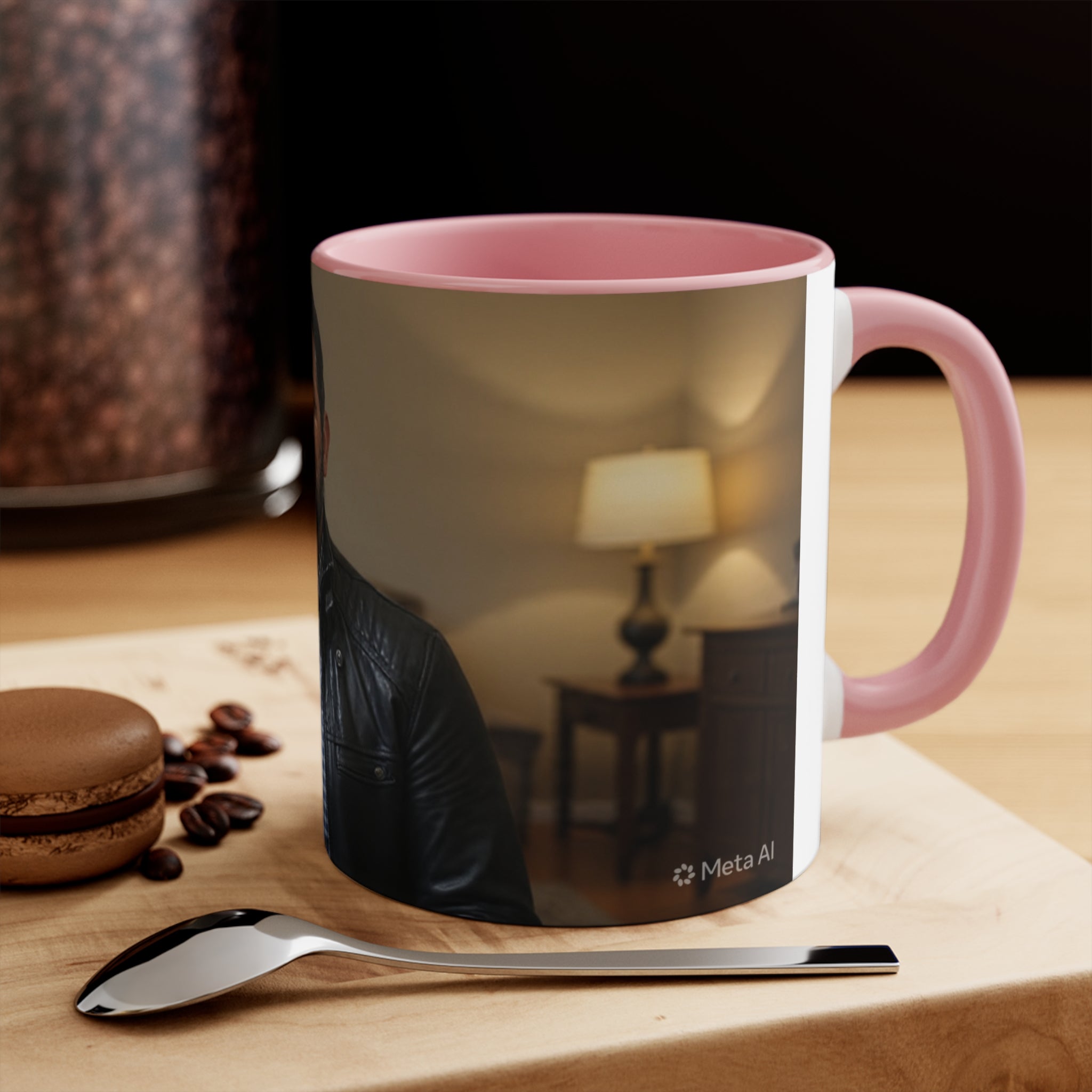 Photo Accent Mug — Personalized Pink-Handled Portrait Coffee Mug