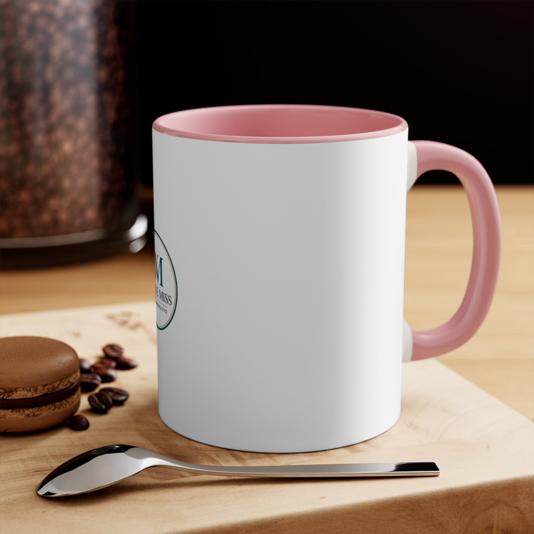 Vogue Miss Accent Mug — Pink Interior & Handle Coffee Cup with WM Logo