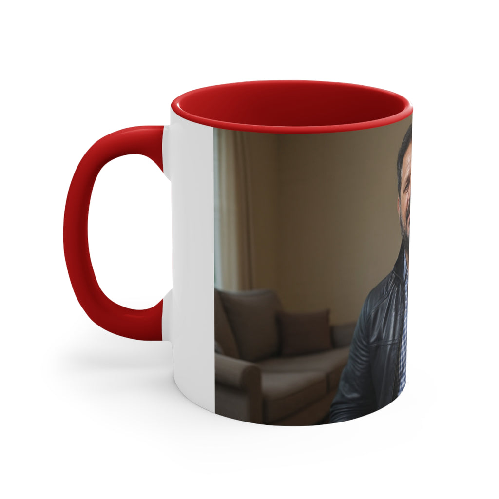 Photo Accent Mug — Personalized Pink-Handled Portrait Coffee Mug