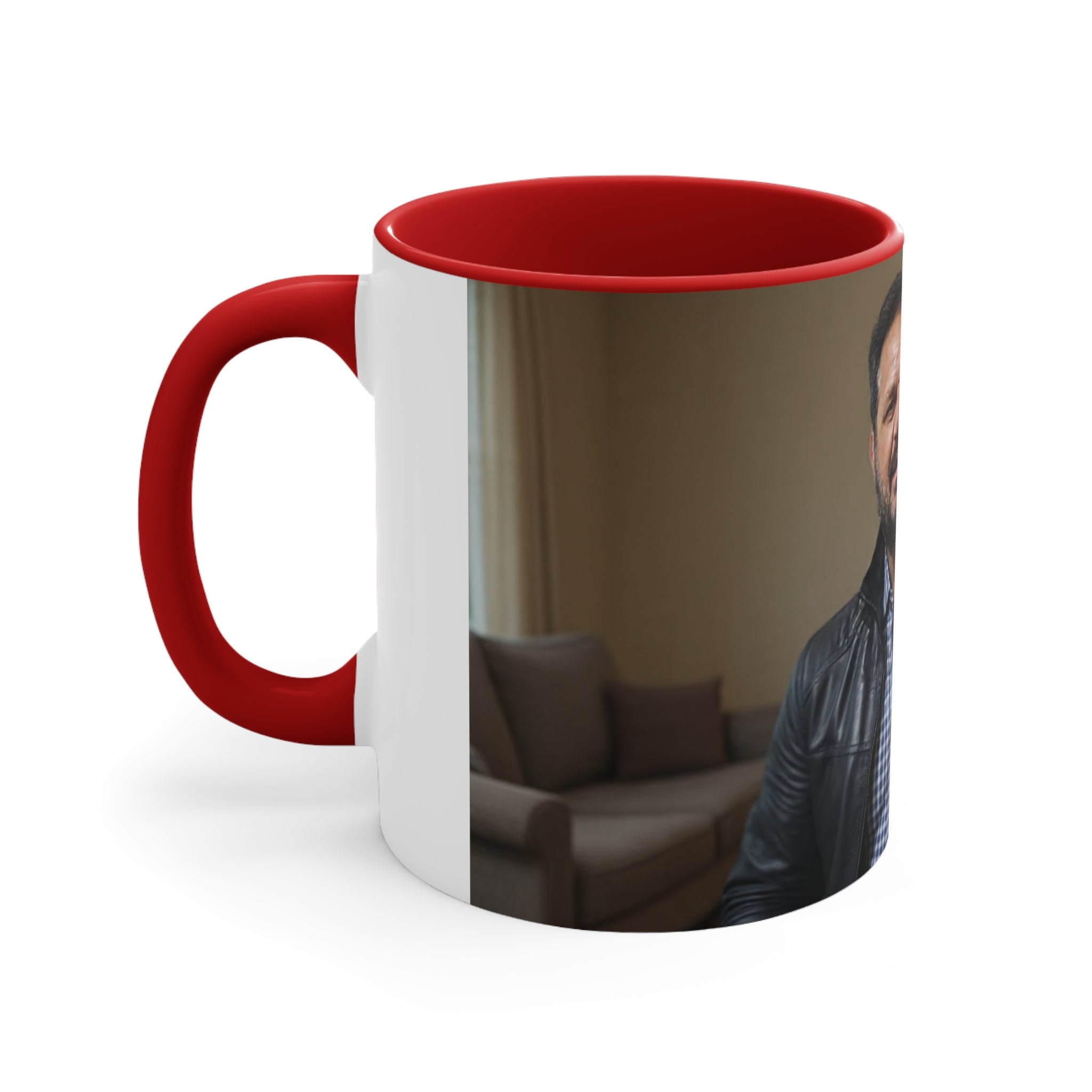 Photo Accent Mug — Personalized Pink-Handled Portrait Coffee Mug