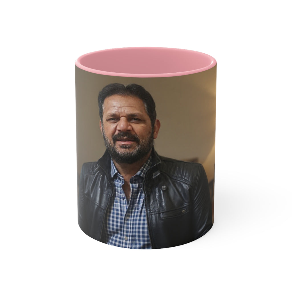Photo Accent Mug — Personalized Pink-Handled Portrait Coffee Mug