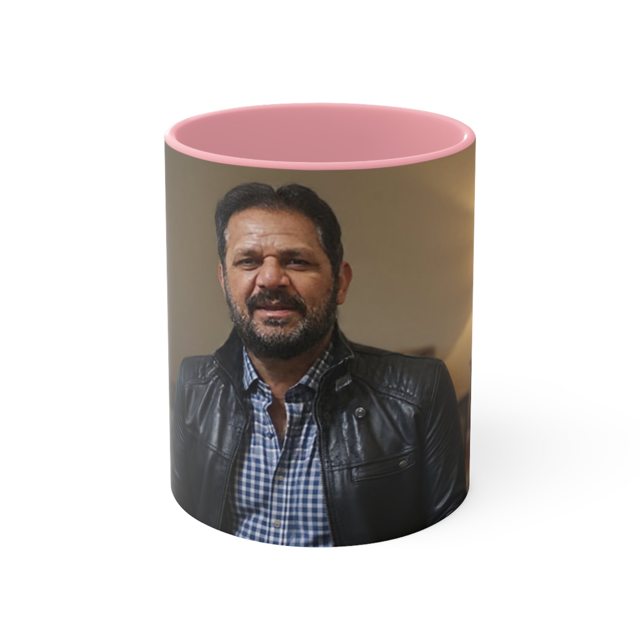 Photo Accent Mug — Personalized Pink-Handled Portrait Coffee Mug