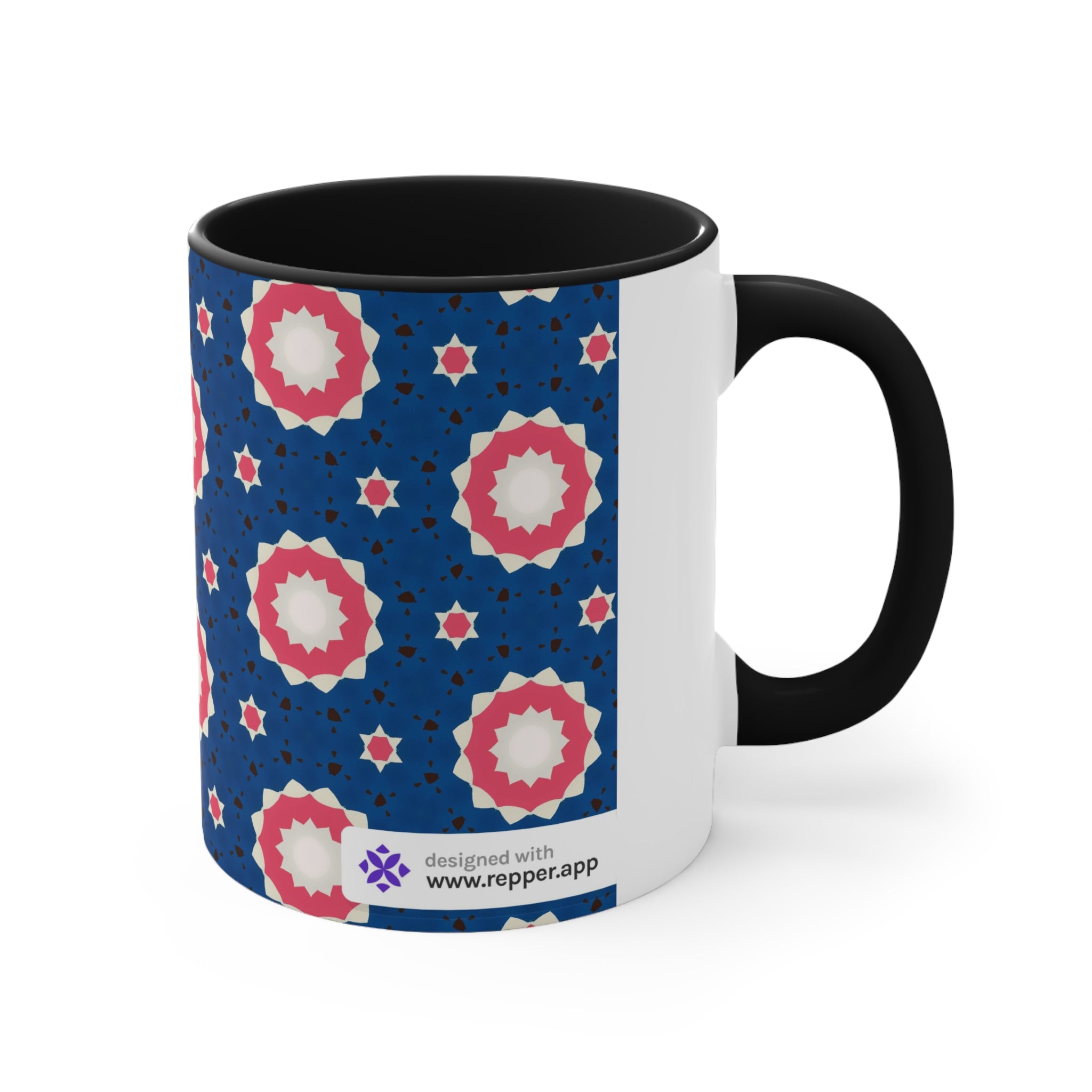 Accent Mug — Pink & Navy Floral Geometric Pattern