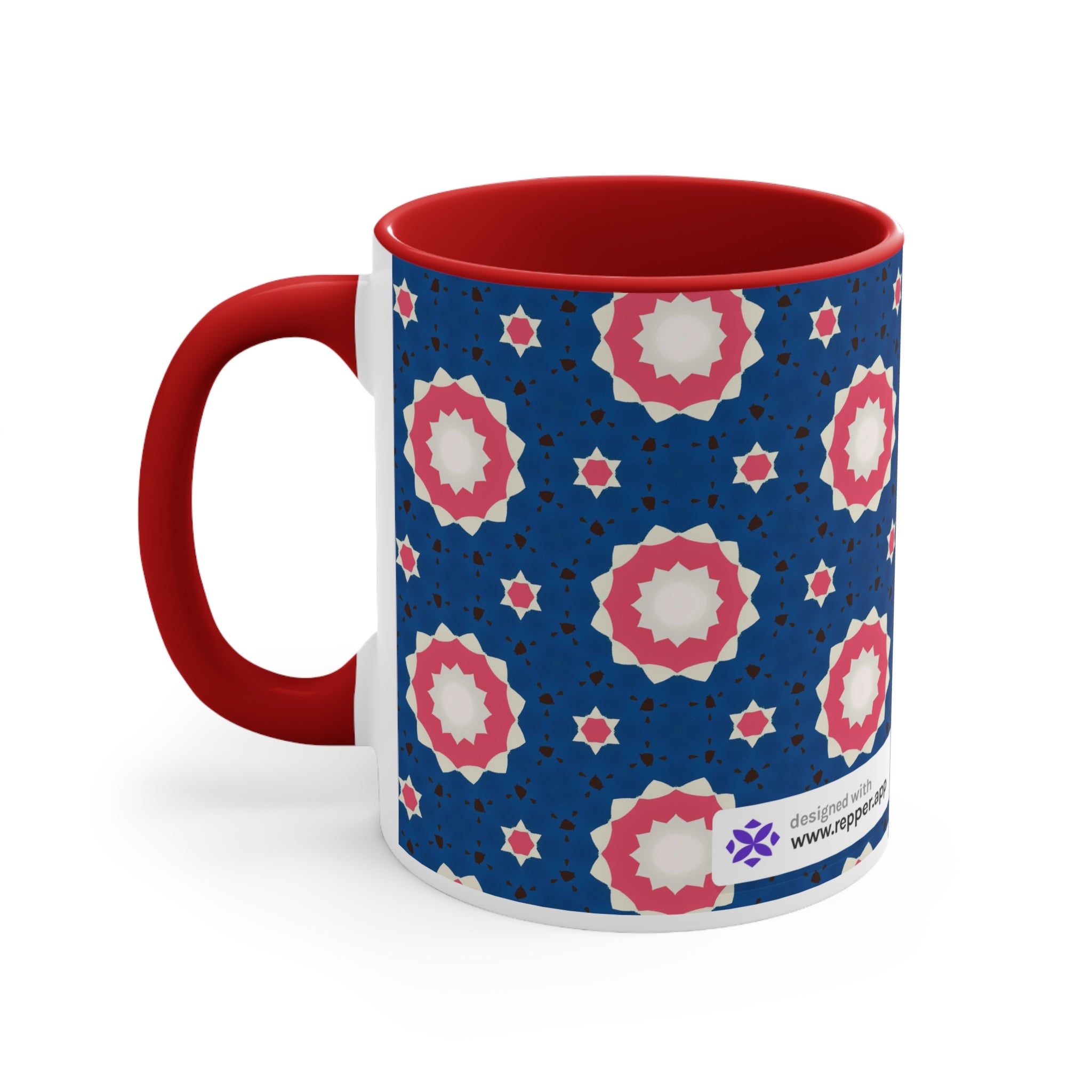 Accent Mug — Pink & Navy Floral Geometric Pattern