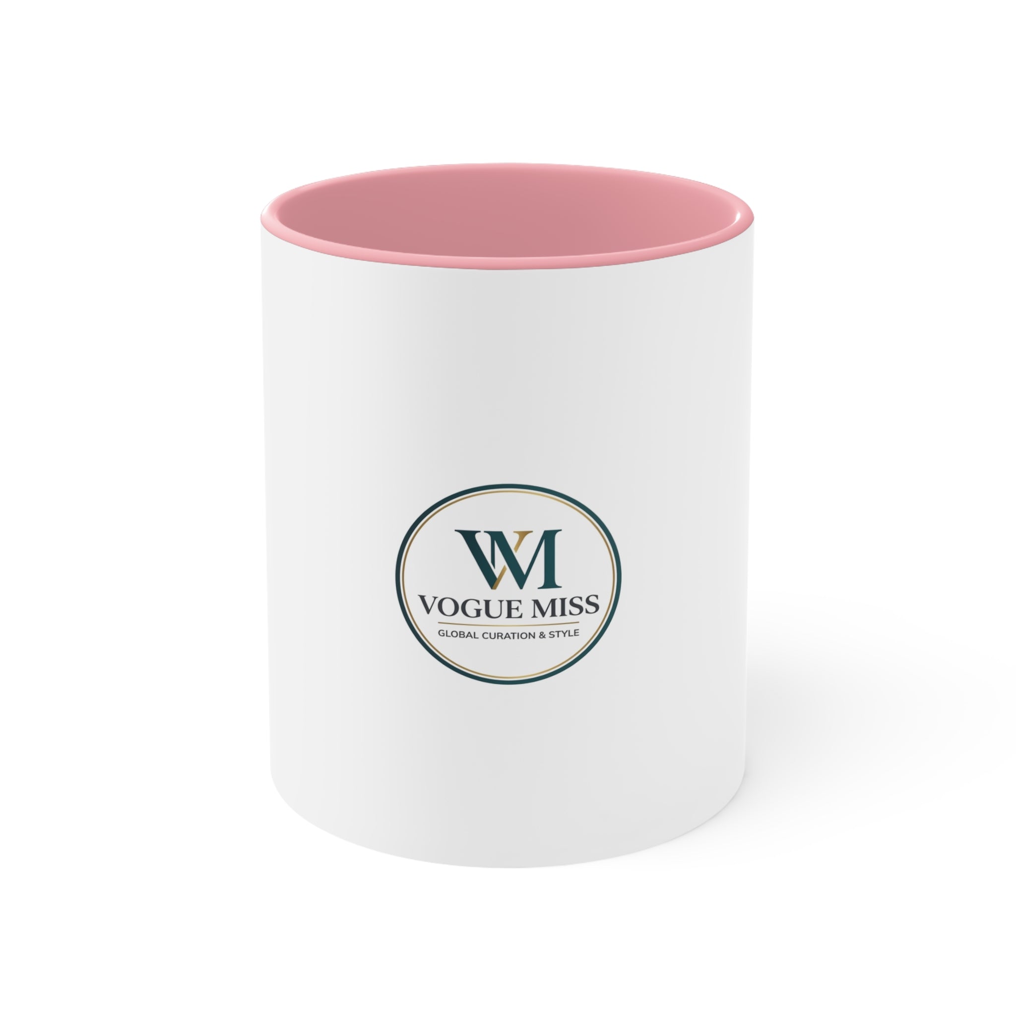 Vogue Miss Accent Mug — Pink Interior & Handle Coffee Cup with WM Logo