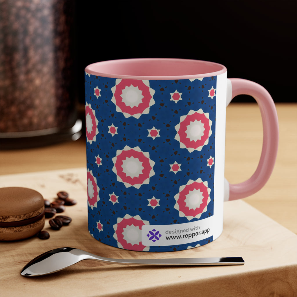 Accent Mug — Pink & Navy Floral Geometric Pattern