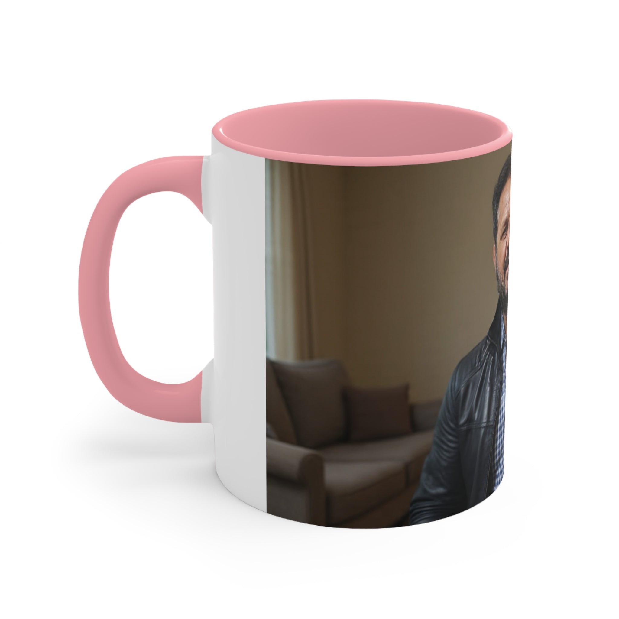 Photo Accent Mug — Personalized Pink-Handled Portrait Coffee Mug