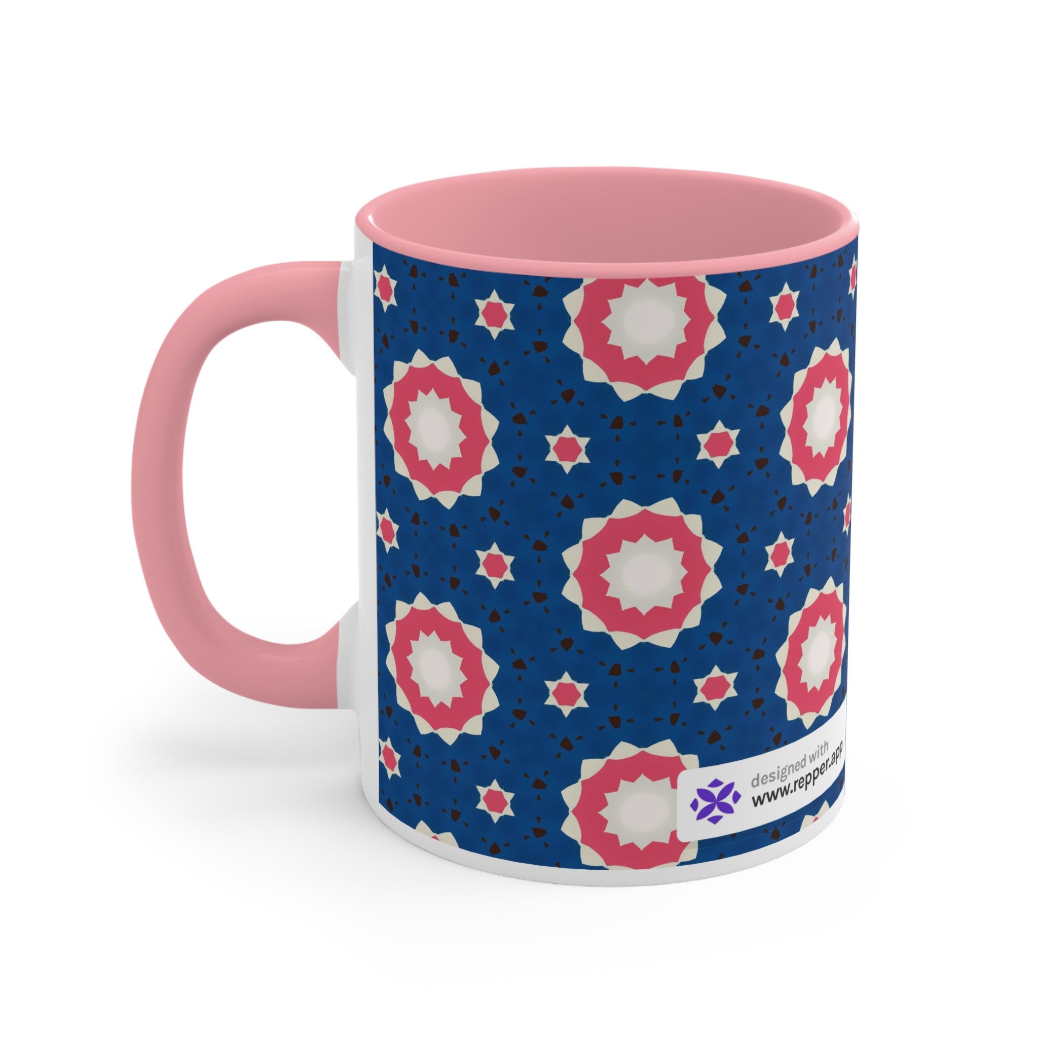 Accent Mug — Pink & Navy Floral Geometric Pattern