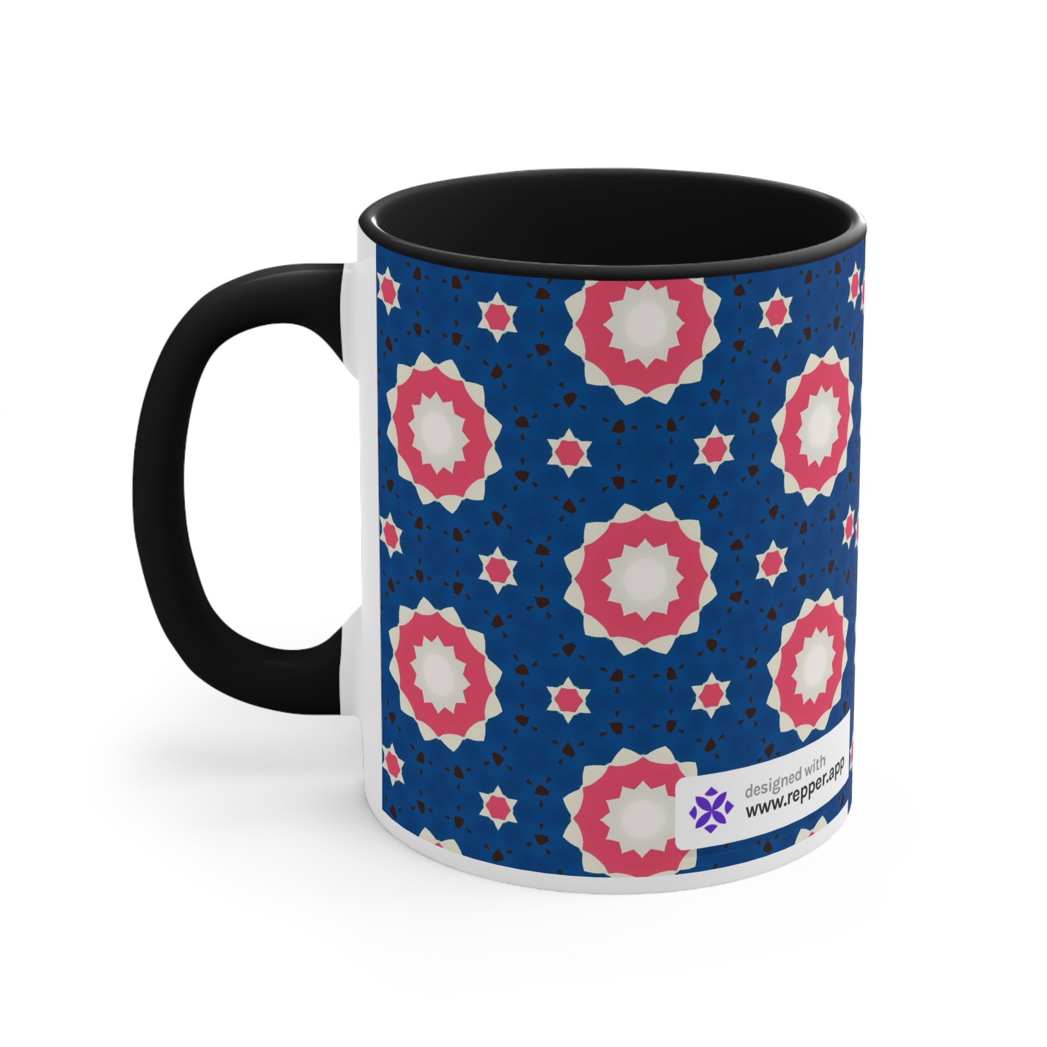 Accent Mug — Pink & Navy Floral Geometric Pattern