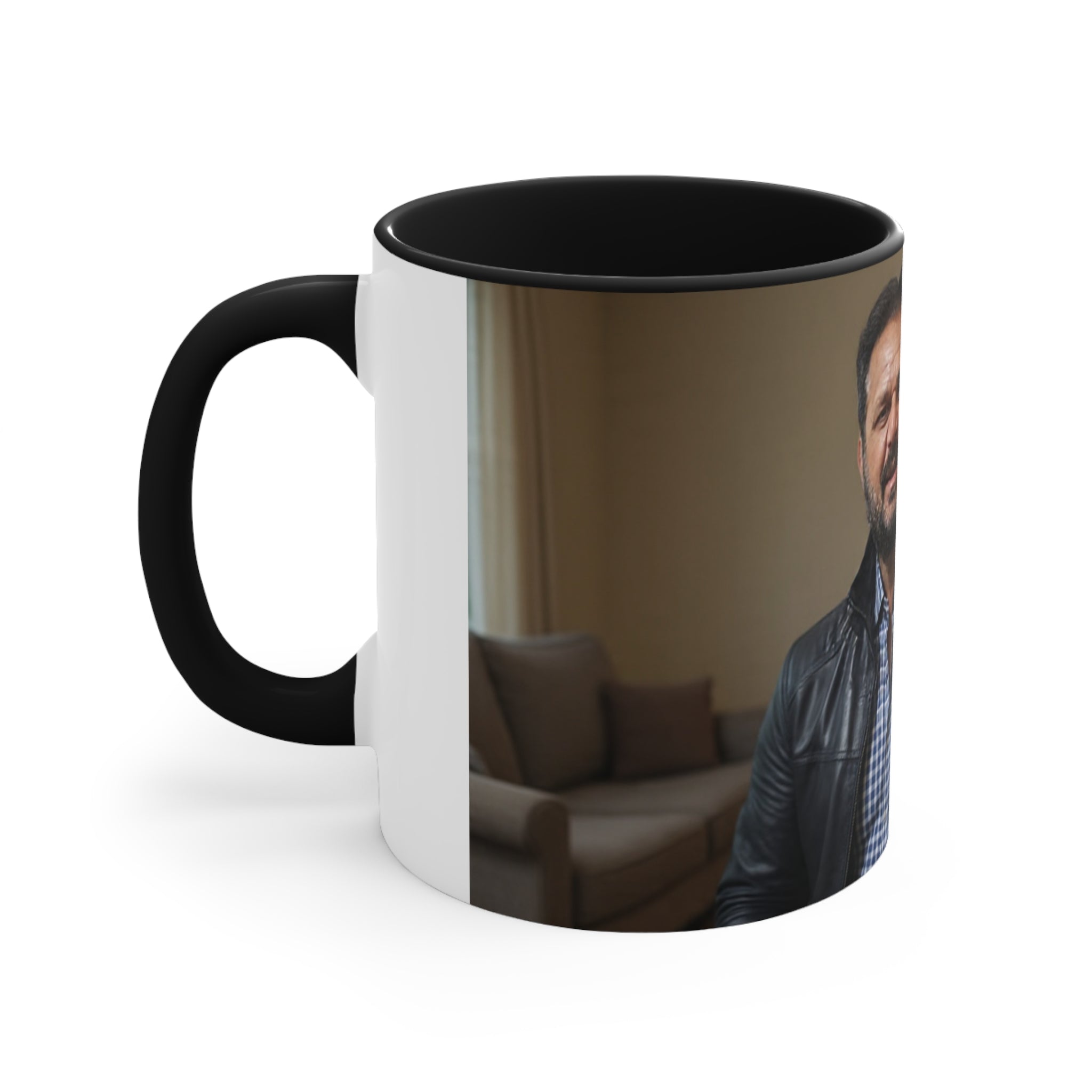 Photo Accent Mug — Personalized Pink-Handled Portrait Coffee Mug