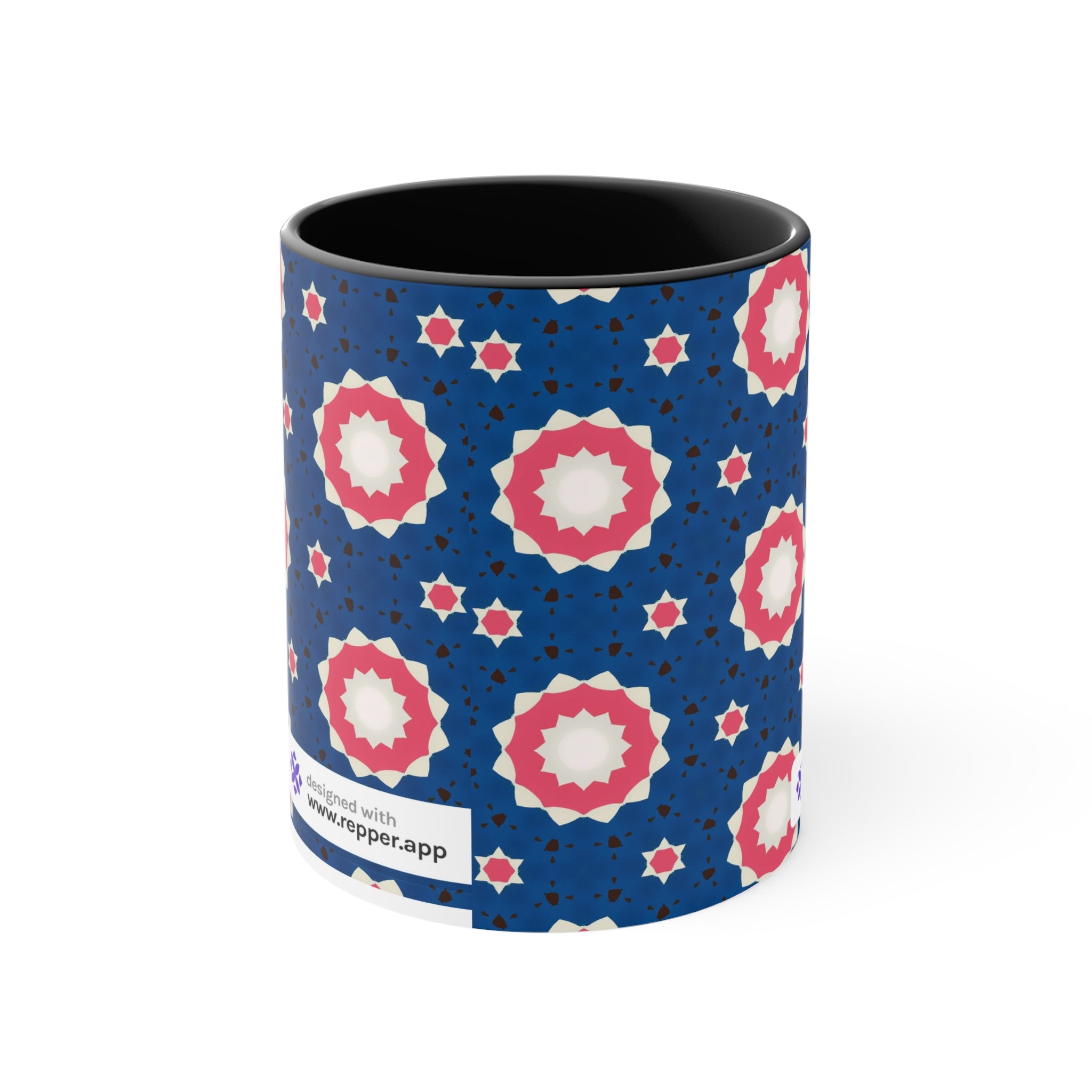 Accent Mug — Pink & Navy Floral Geometric Pattern