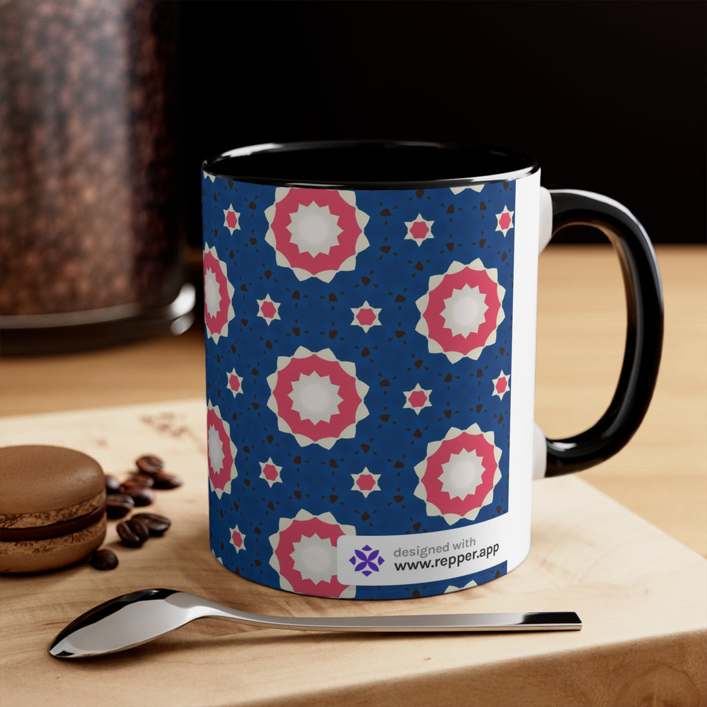 Accent Mug — Pink & Navy Floral Geometric Pattern