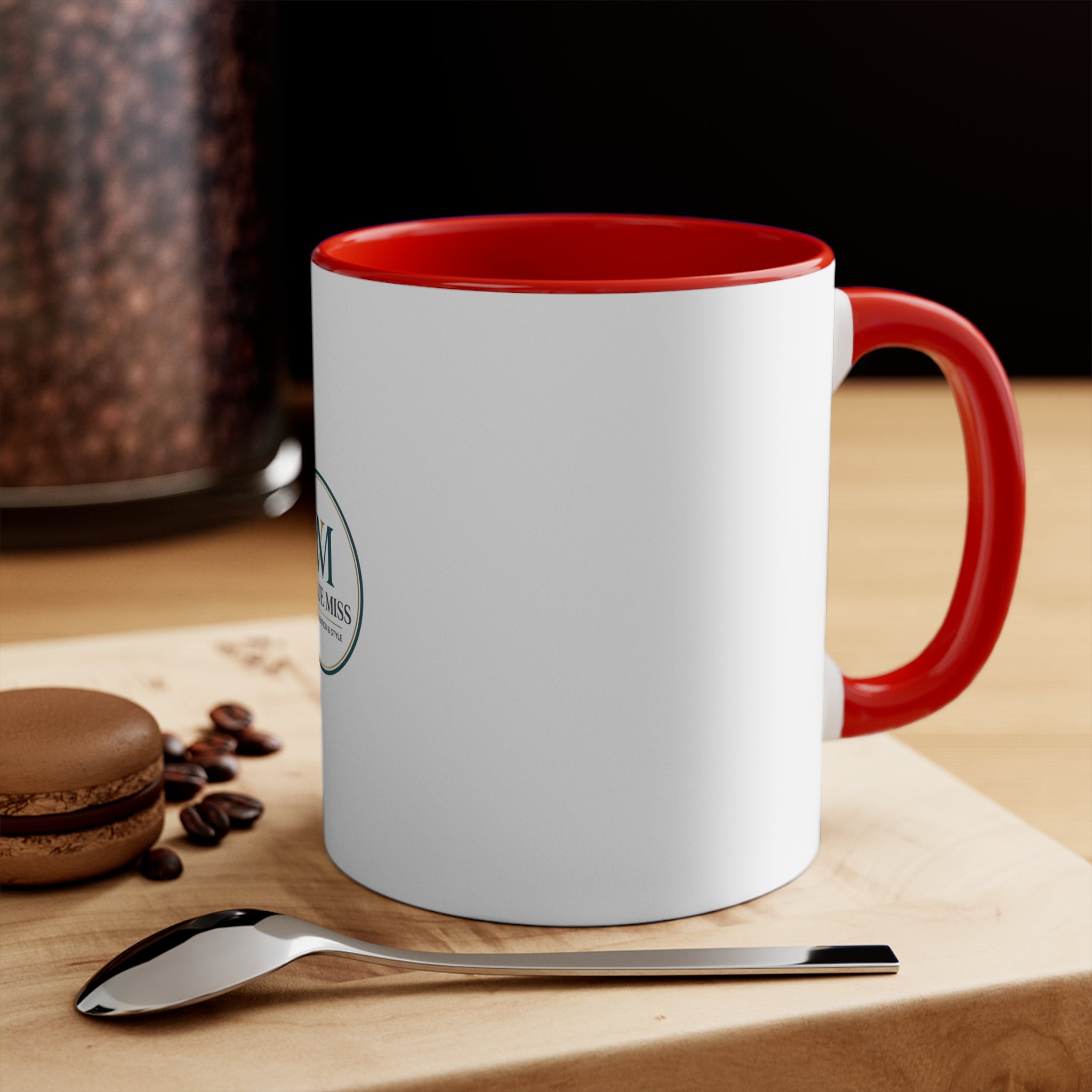Vogue Miss Accent Mug — Pink Interior & Handle Coffee Cup with WM Logo