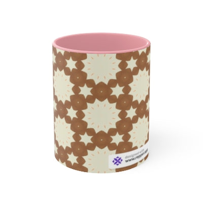 Elegant Brown Pattern Ceramic Mug with Pink Interior